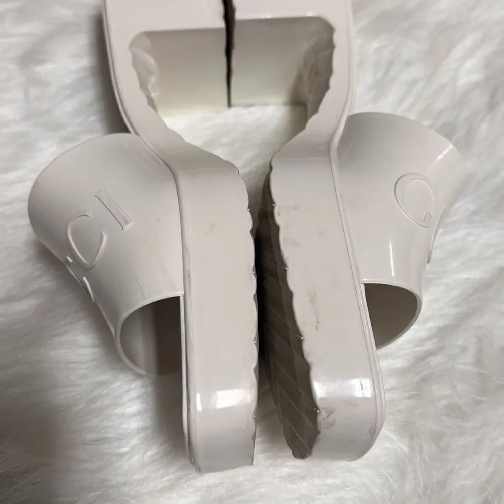 Gucci Women’s Nude Rubber Block Heel Slides Size 39